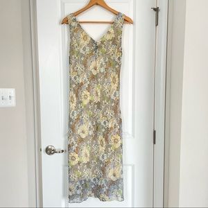 Floral Yellow Airy Dressbarn Midi Dress